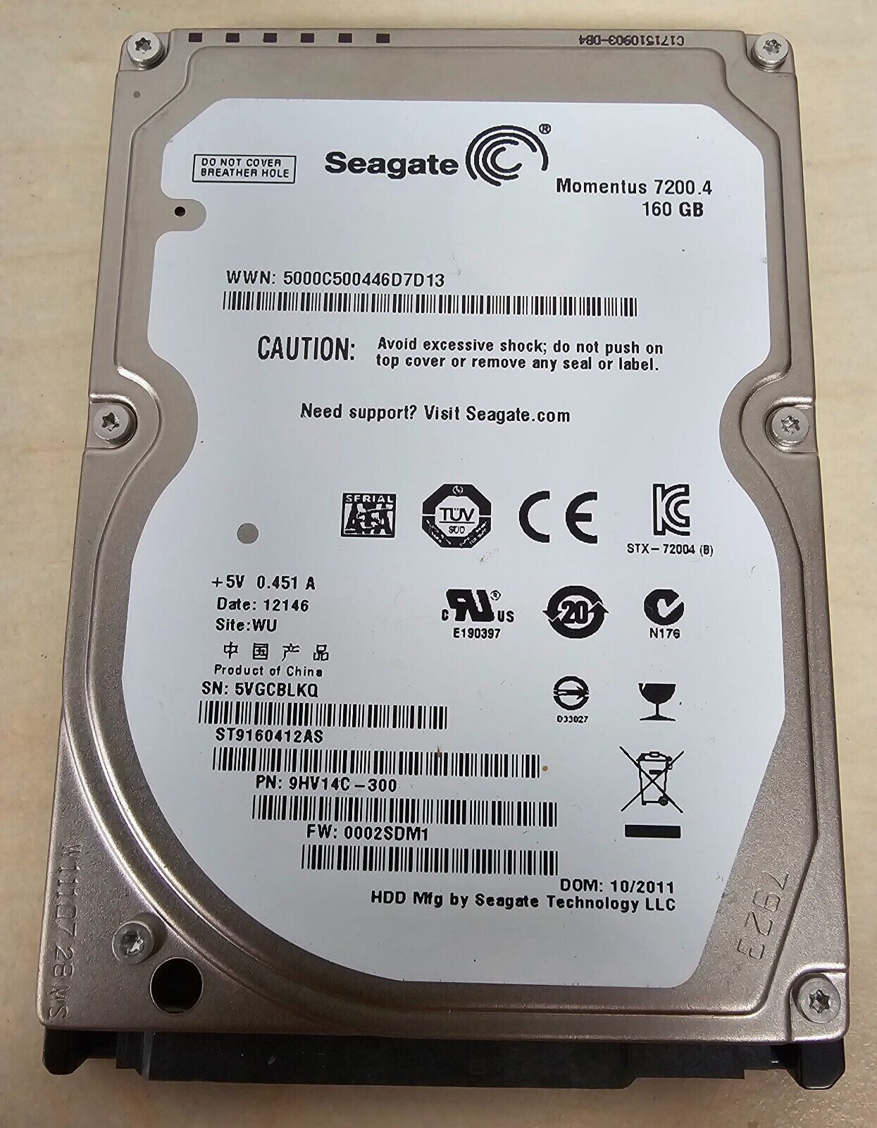 Seagate 160Gb 2.5" Hard Disk Drive HDD ST9160412AS