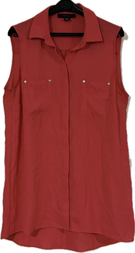 Ladies Red Sleeveless Button Up Blouse Size UK 18