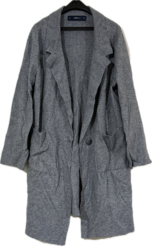 Zara Knit Ladies Long Grey Cardigan Size Eur M